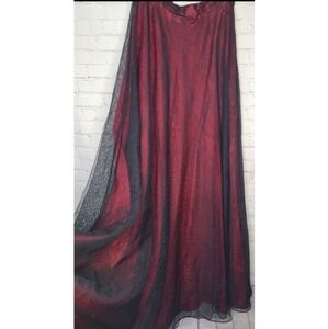 Vintage Adrianna Papell Black Red tulle layered Goth Witchcore Maxi Skirt Sz 4